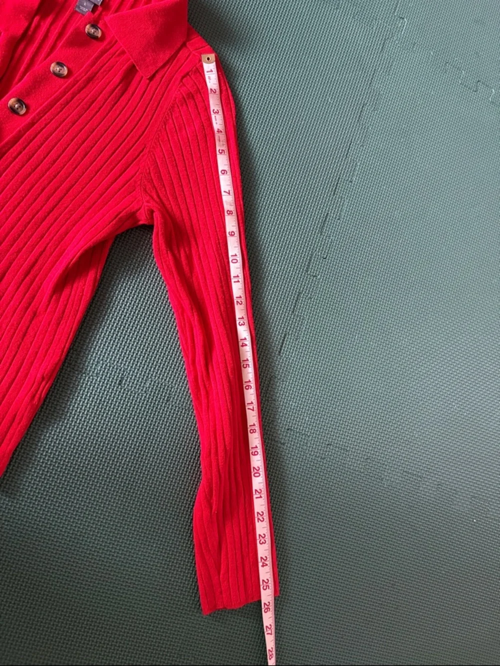 Red Ribbed Half-Button-Front Collared Sweater Size L - Picture 5 of 7